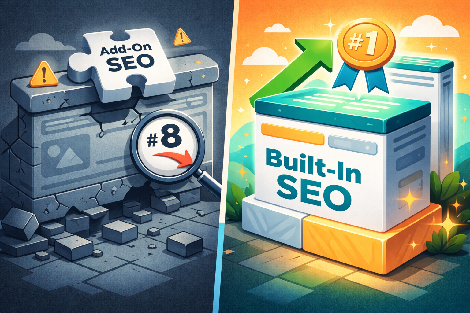 Built‑in SEO vs Add‑On SEO: The Difference That Decides Your Google Rankings