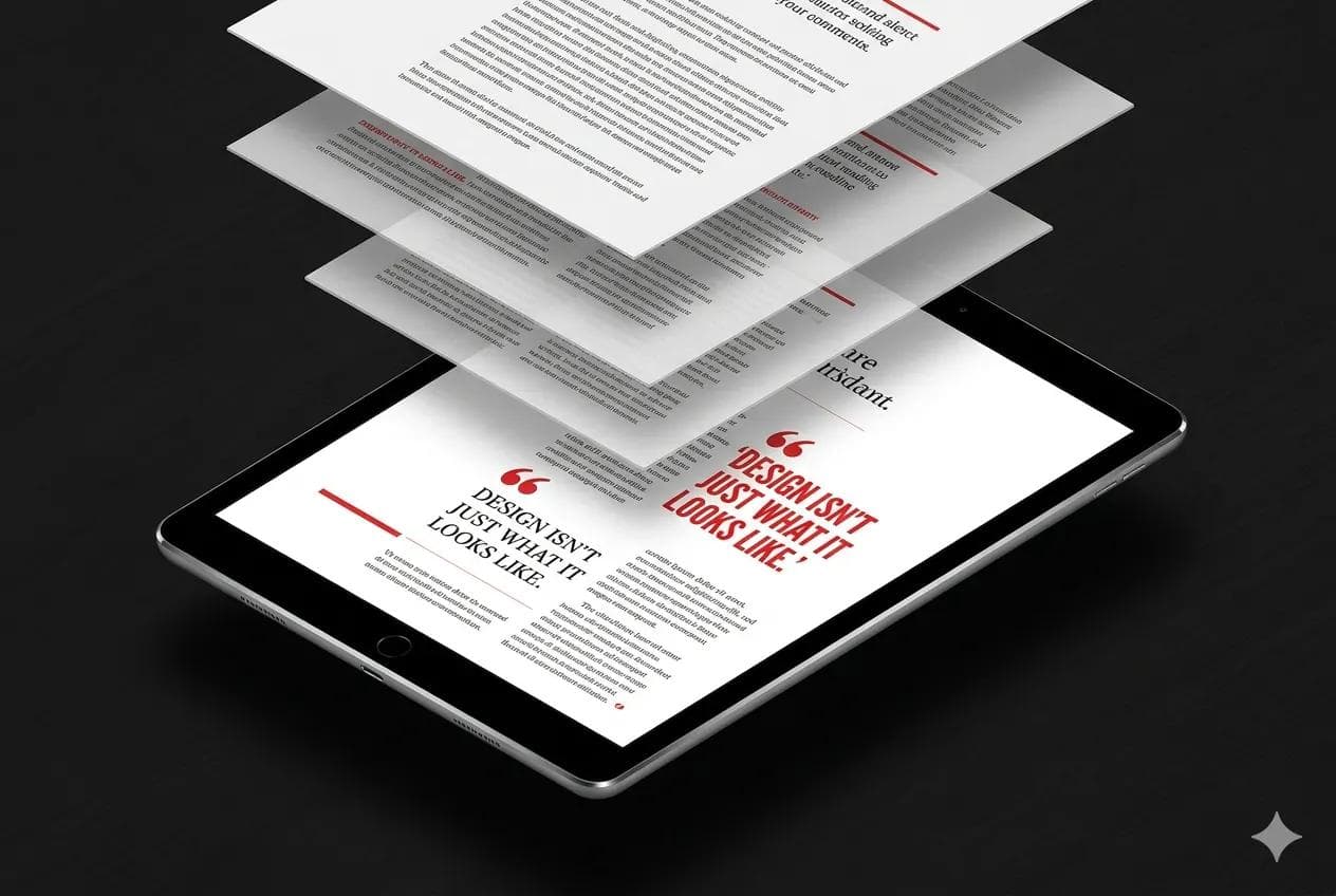 Headless WordPress CMS interface on iPad Pro displaying long-form article with editorial design elements