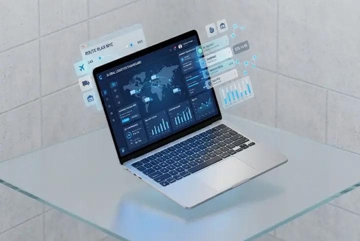 MERN stack logistics dashboard on MacBook Air showing real-time fleet tracking and analytics interface